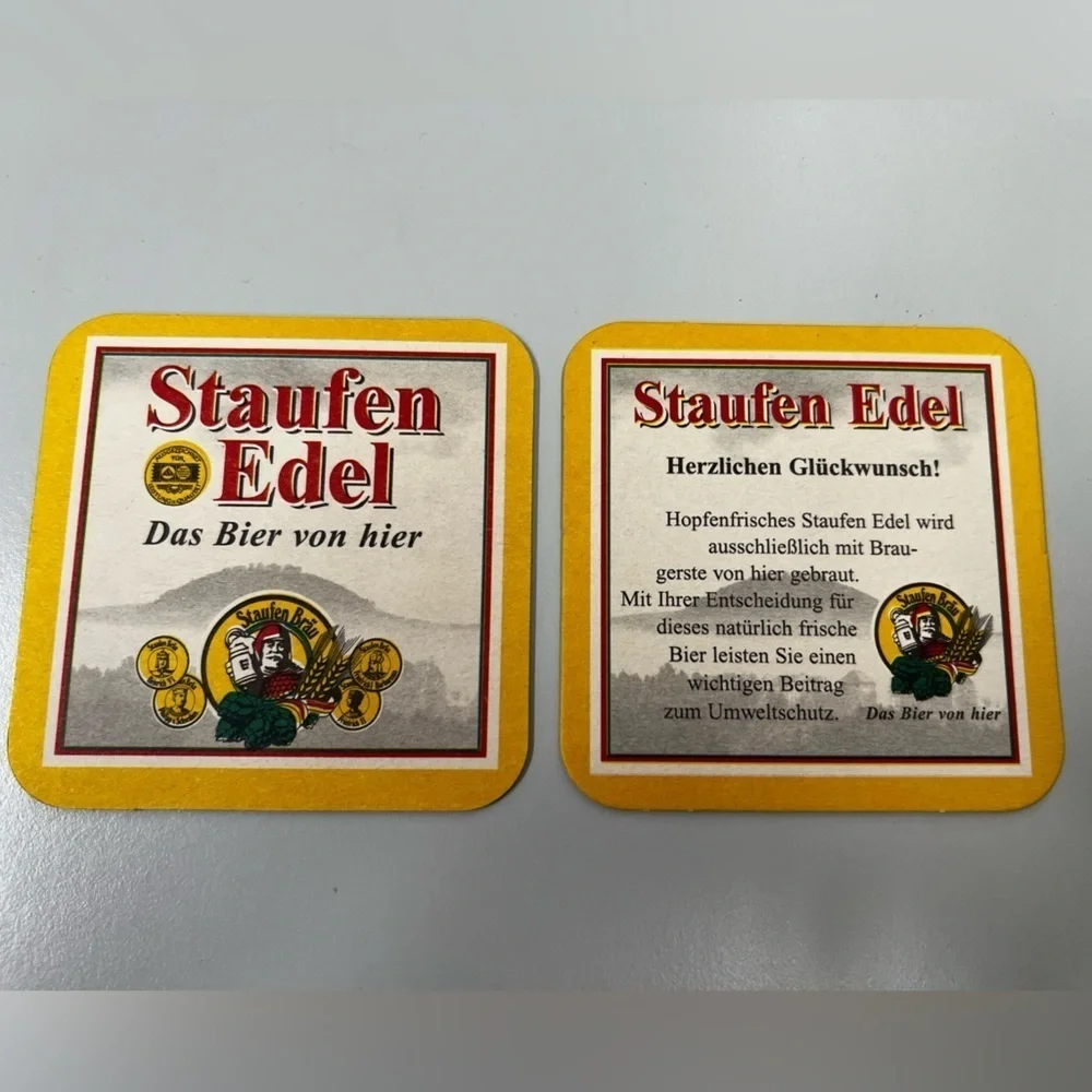 Vintage Staufen Edel German Beer Bar Double Sided Carboard Coaster